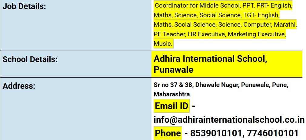 School Jobs at  Adhira International School, Pune  ,  Pune
